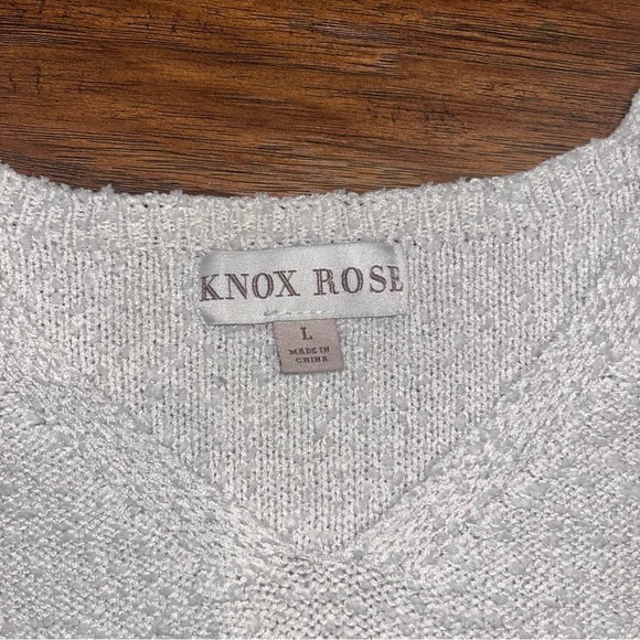 Knox Rose Gray and White V-Neck Sweater with Bold Stripes - Picture 2 of 5
